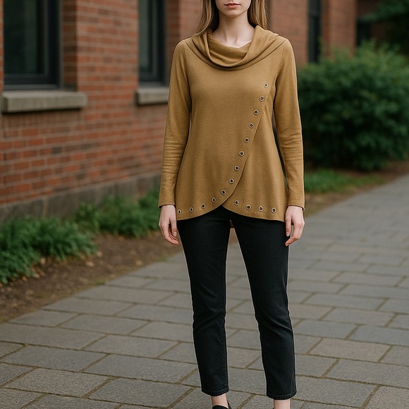 Long sleeves gold color blouse size Medium - Picture 1 of 7